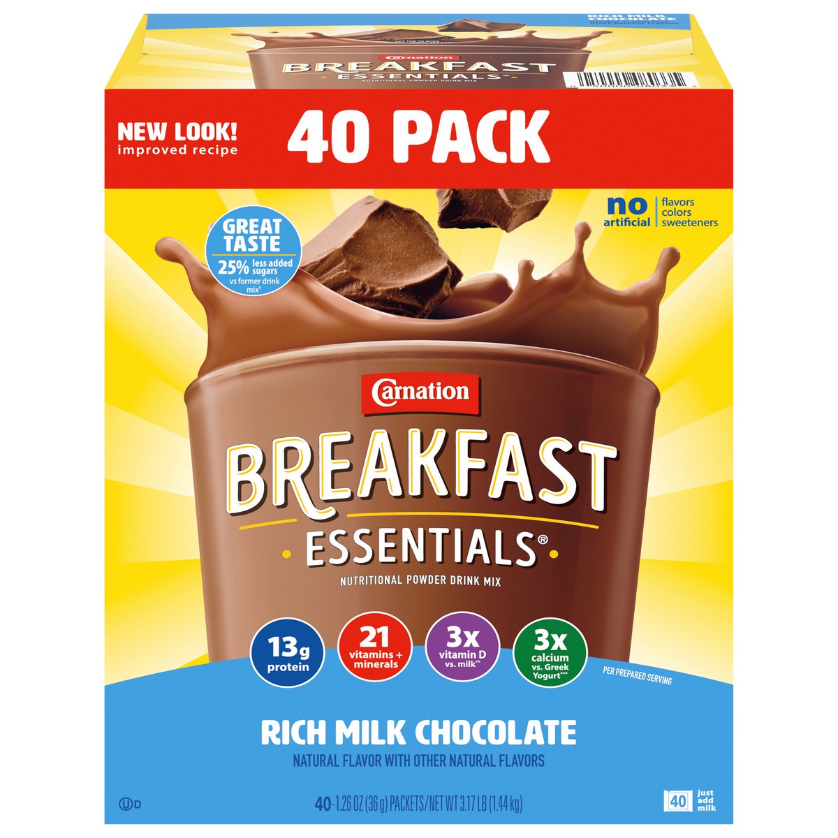 slide 1 of 9, Carnation Breakfast Essentials Rich Milk Chocolate Nutritional Powder Drink Mix 40 - 1.26 oz Packets, 40 ct