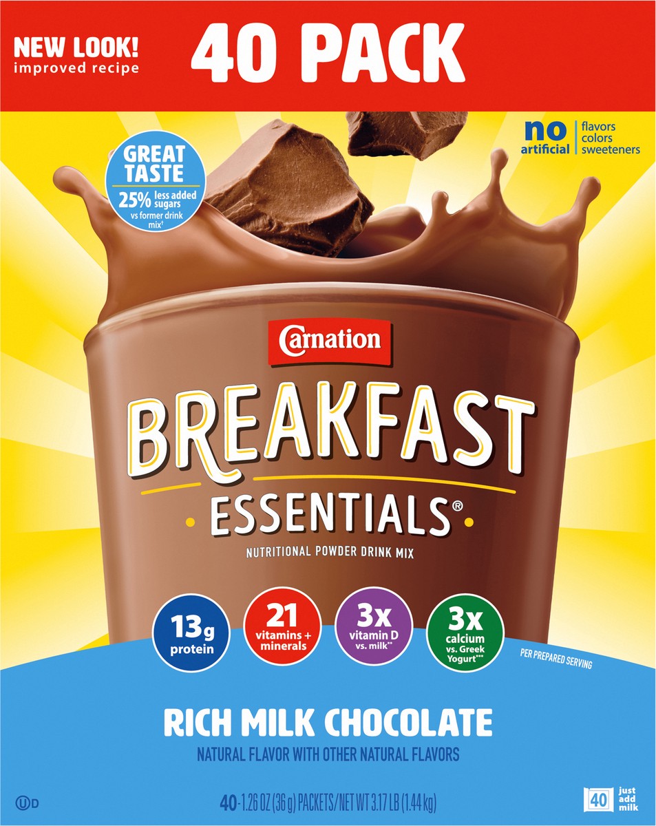 slide 3 of 9, Carnation CARNATION BREAKFAST ESSENTIALS Rich Milk Chocolate - 3.17 lb, 1.26 oz