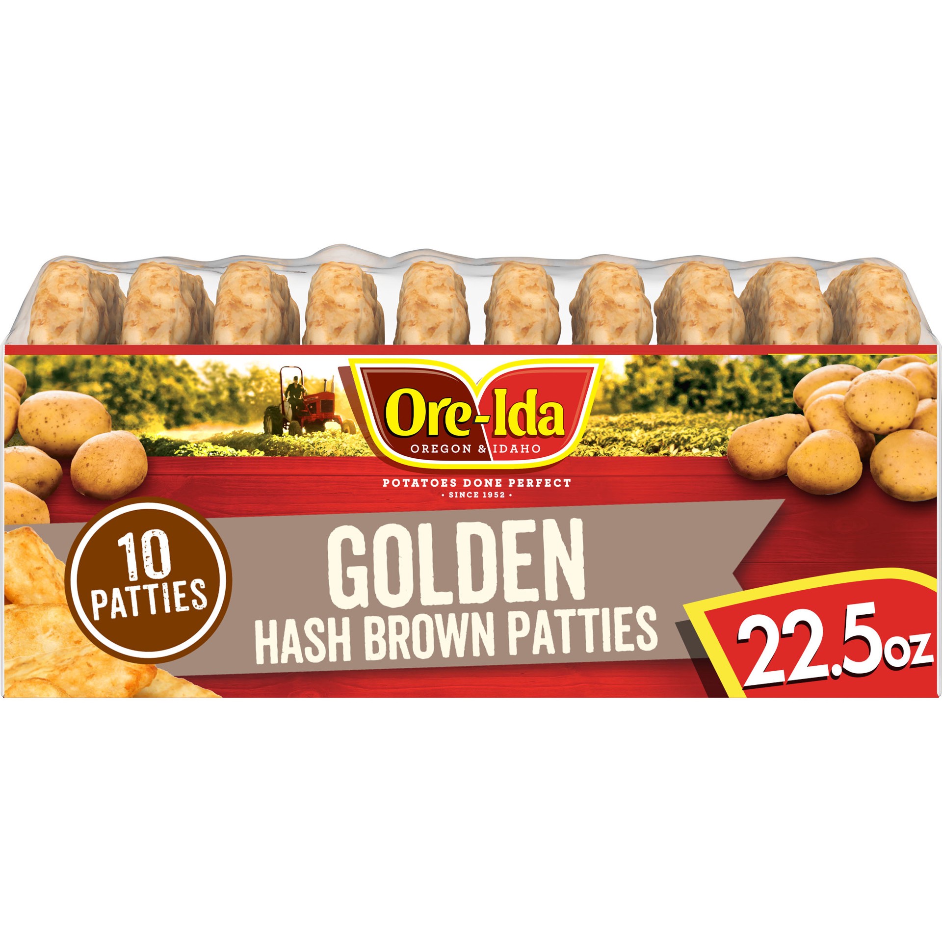 slide 1 of 5, Ore-Ida Golden Hash Brown Patties Shredded Frozen Potatoes, 10 ct Box, 10 ct
