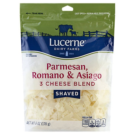 slide 1 of 1, Lucerne Parmesan Romano Asiago Cheese Shred, 6 oz