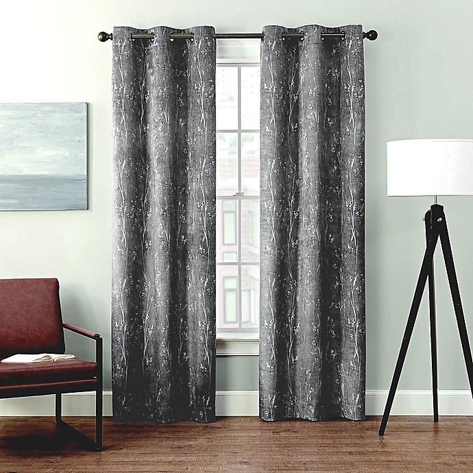 slide 1 of 4, Brookstone Velvet Sprigs 84-Inch 100% Blackout Window Curtain Panels - Grey, 2 ct