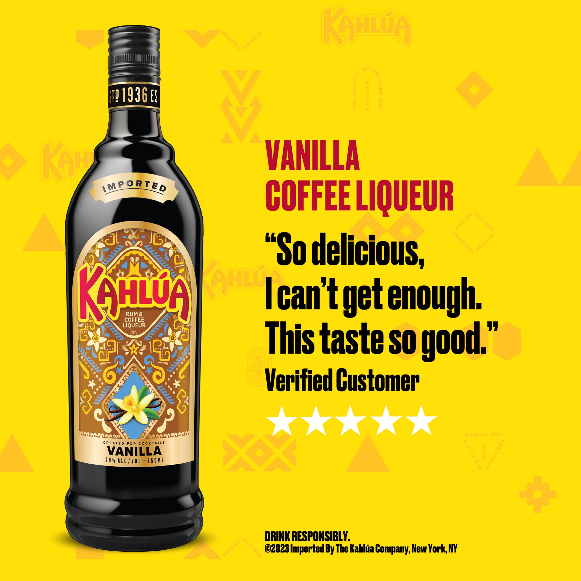 slide 2 of 7, Kahlua Liqueur Kahlua Vanilla Rum and Coffee Liqueur, 750 mL Bottle, 20% ABV, 750 ml