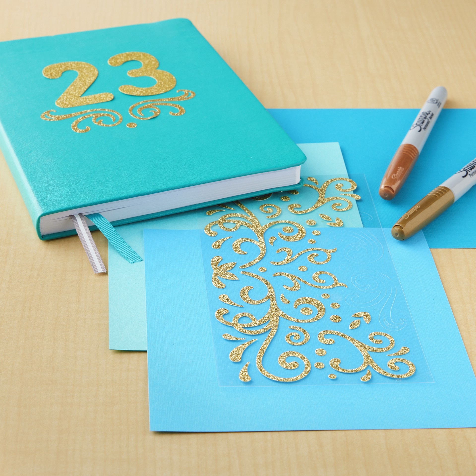 slide 5 of 5, Gold Glitter Swirl Stickers By Recollections, 4 in x 8.5 in