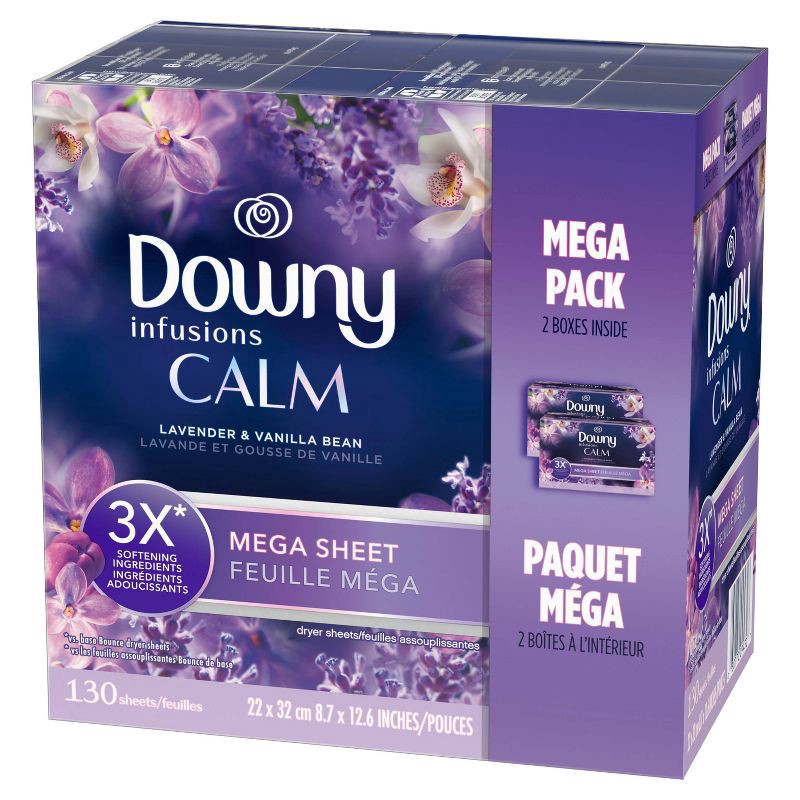 slide 5 of 5, Downy Infusions Mega Sheet Calm, 130 ct