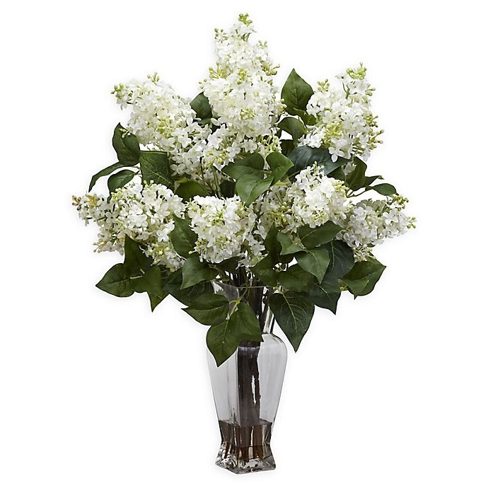 slide 1 of 1, Nearly Natural Artificial White Lilac Arrangement - Vase, 1 ct