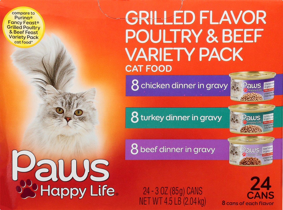 slide 9 of 13, Paws Happy Life Variety Pack Grilled Flavor Poultry & Beef Cat Food 24 ea, 24 ct