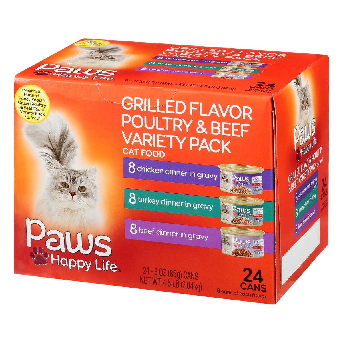 slide 5 of 13, Paws Happy Life Variety Pack Grilled Flavor Poultry & Beef Cat Food 24 ea, 24 ct