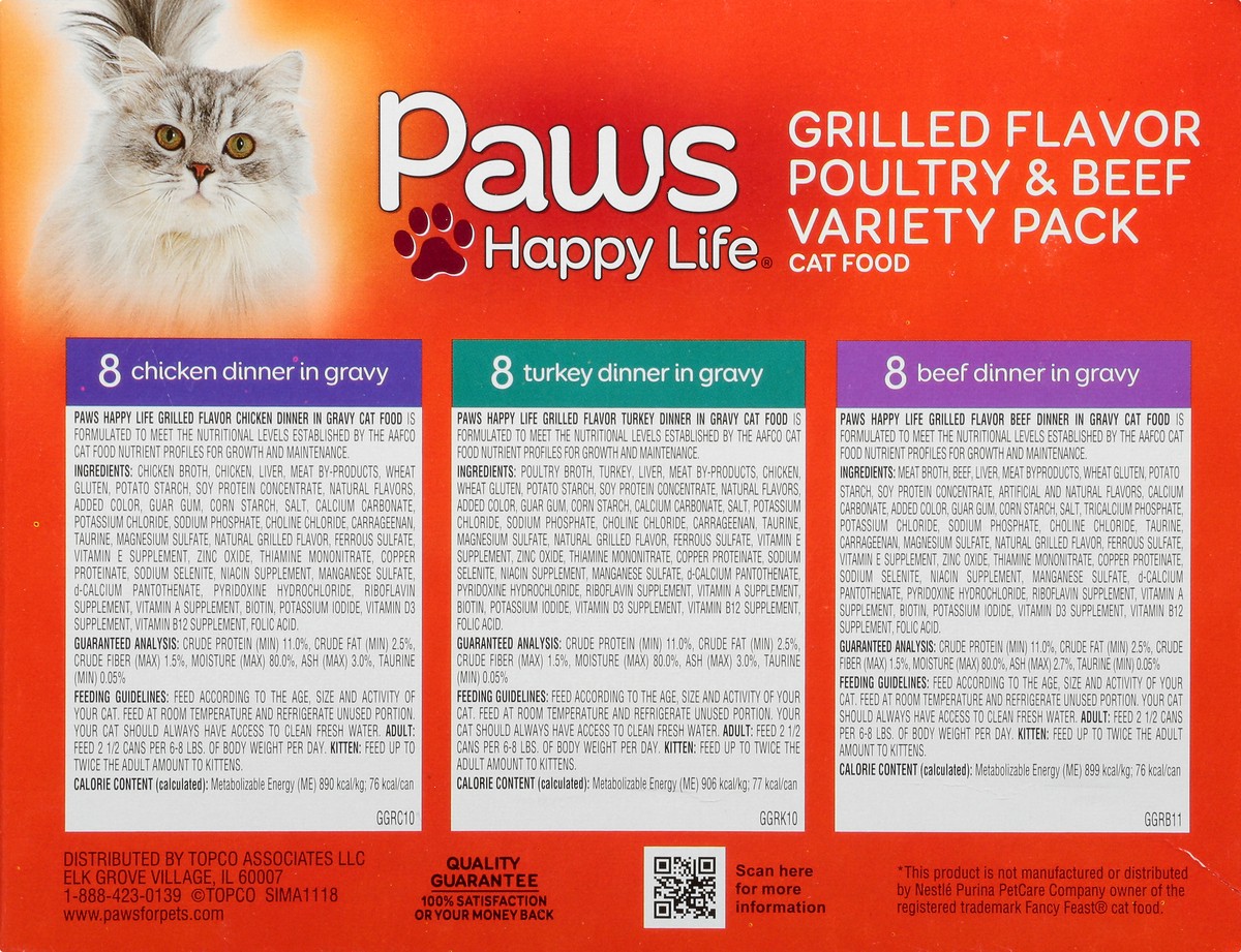 slide 2 of 13, Paws Happy Life Variety Pack Grilled Flavor Poultry & Beef Cat Food 24 ea, 24 ct