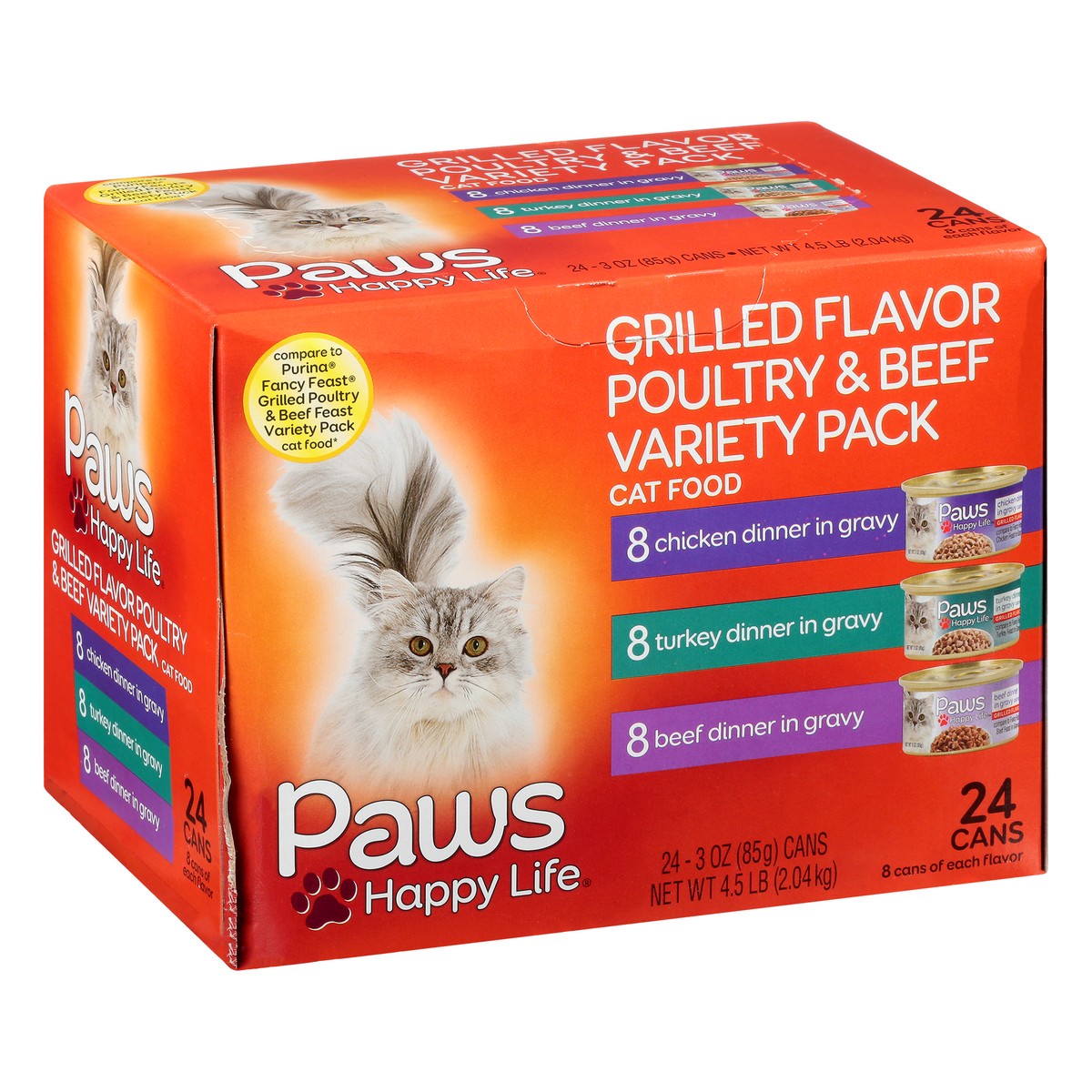 slide 1 of 13, Paws Happy Life Variety Pack Grilled Flavor Poultry & Beef Cat Food 24 ea, 24 ct