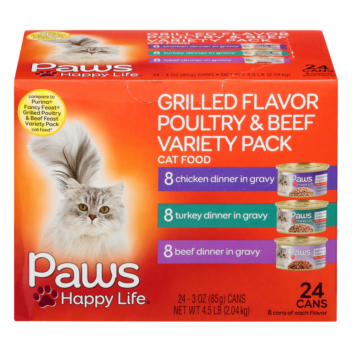 slide 1 of 1, Paws Happy Life Canned Cat Food Grilled Variety, 24 ct; 3 oz