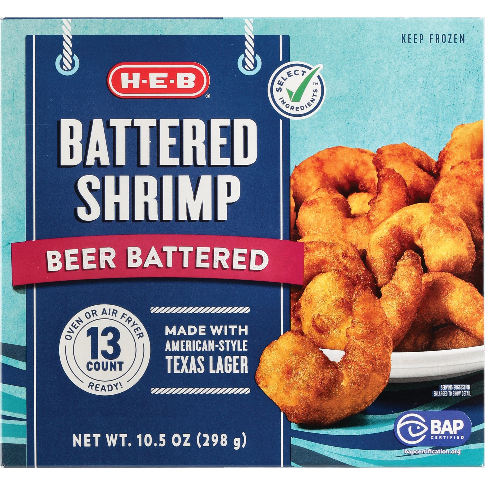 slide 1 of 1, H-E-B Frozen Beer Battered Shrimp, 10.5 oz