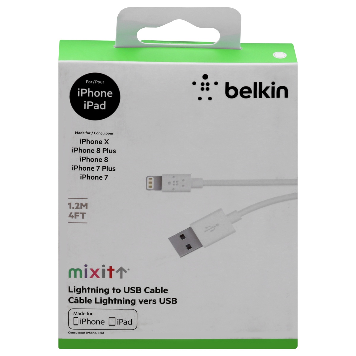 slide 1 of 1, Belkin 4' Lightning Charger Cable - White, 1 ct