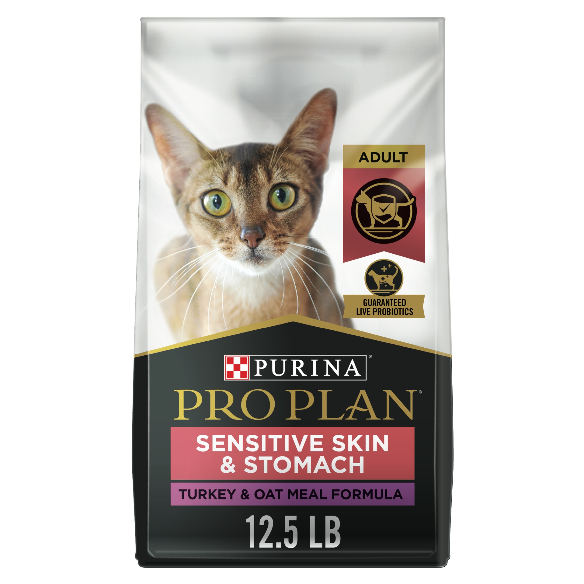 slide 1 of 8, Pro Plan Purina Pro Plan With Probiotics, Sensitive Skin & Stomach, Natural Dry Cat Food, Turkey & Oat Meal Formula, 12.50 lb