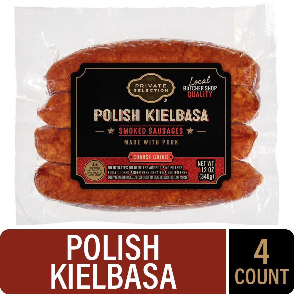 slide 2 of 4, Private Selection® Polish Kielbasa Coarse Grind Smoked Sausage Pork and Beef Links 12 OZ, 4 ct; 12 fl oz