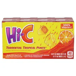 Hi-C Torrential Tropical Punch Cartons, 6 fl oz, 8 Pack