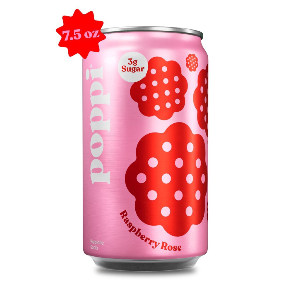 slide 2 of 2, Poppi Prebiotic Soda Raspberry Rose Can, 7.5 fl oz
