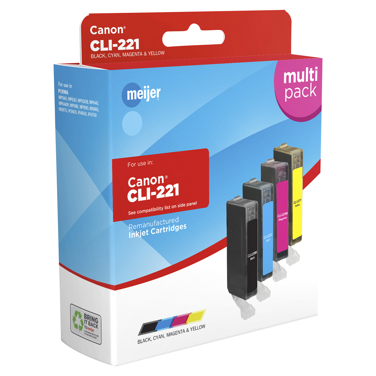 slide 1 of 1, Meijer Brand Remanufacture Ink Cartridge, replacement for Canon CLI-221, 1 ct