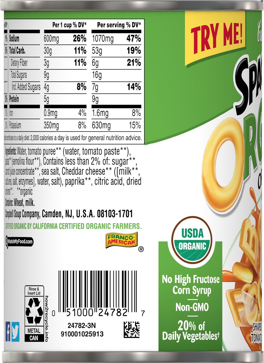 slide 12 of 12, Campbell's SpaghettiOs Organic A to Z's, 15.8 oz. Can, 15.8 oz