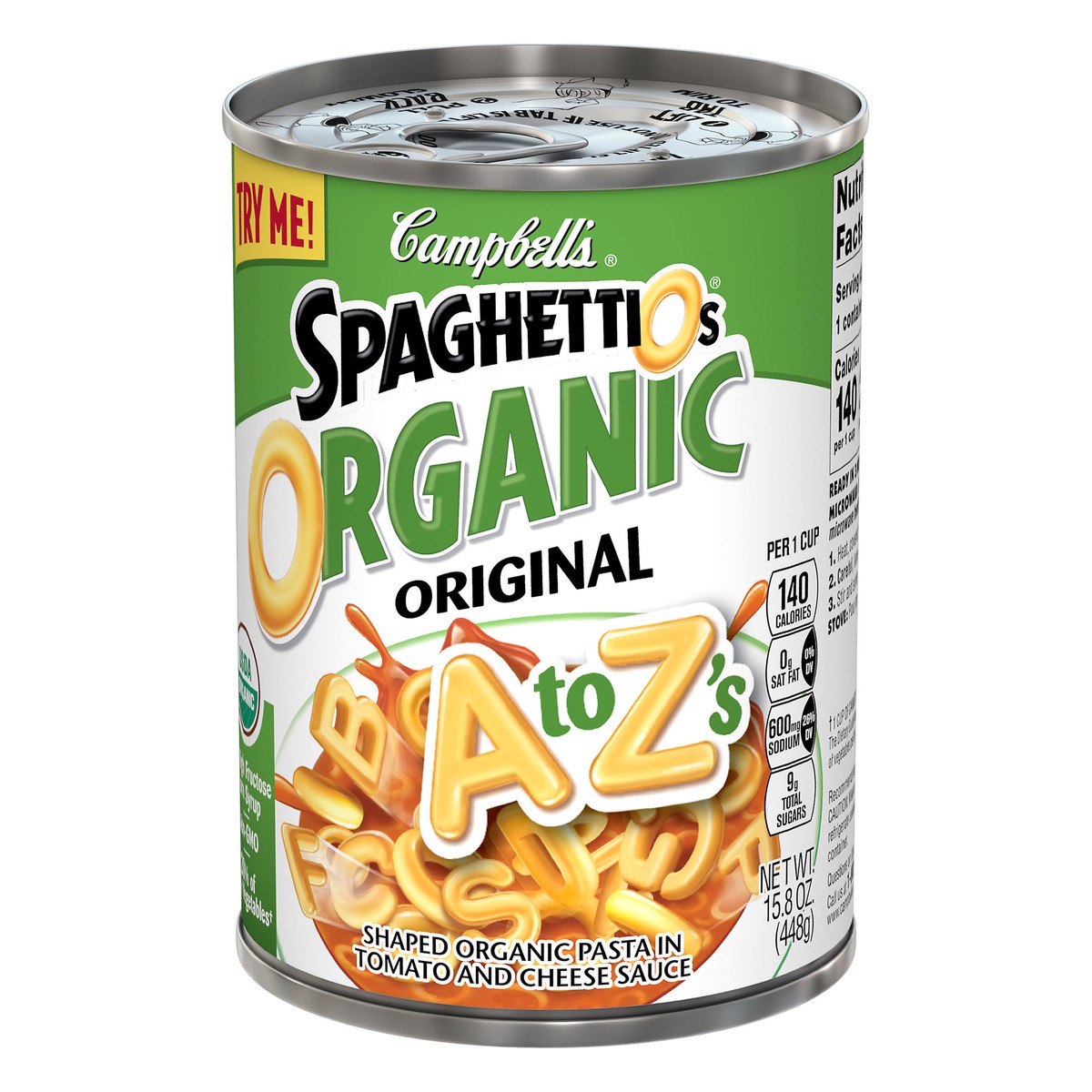 slide 6 of 12, Campbell's SpaghettiOs Organic A to Z's, 15.8 oz. Can, 15.8 oz