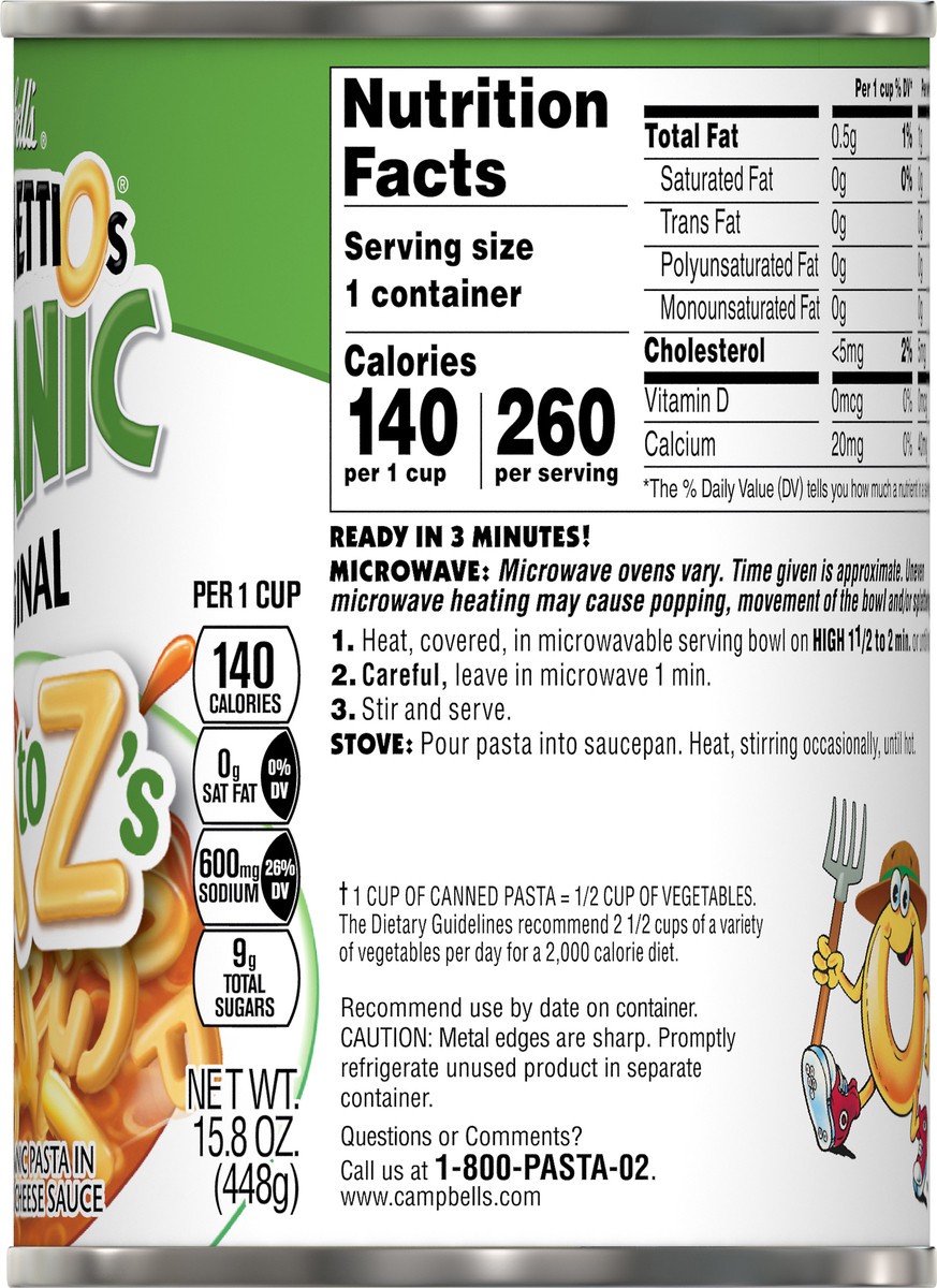 slide 8 of 12, Campbell's SpaghettiOs Organic A to Z's, 15.8 oz. Can, 15.8 oz