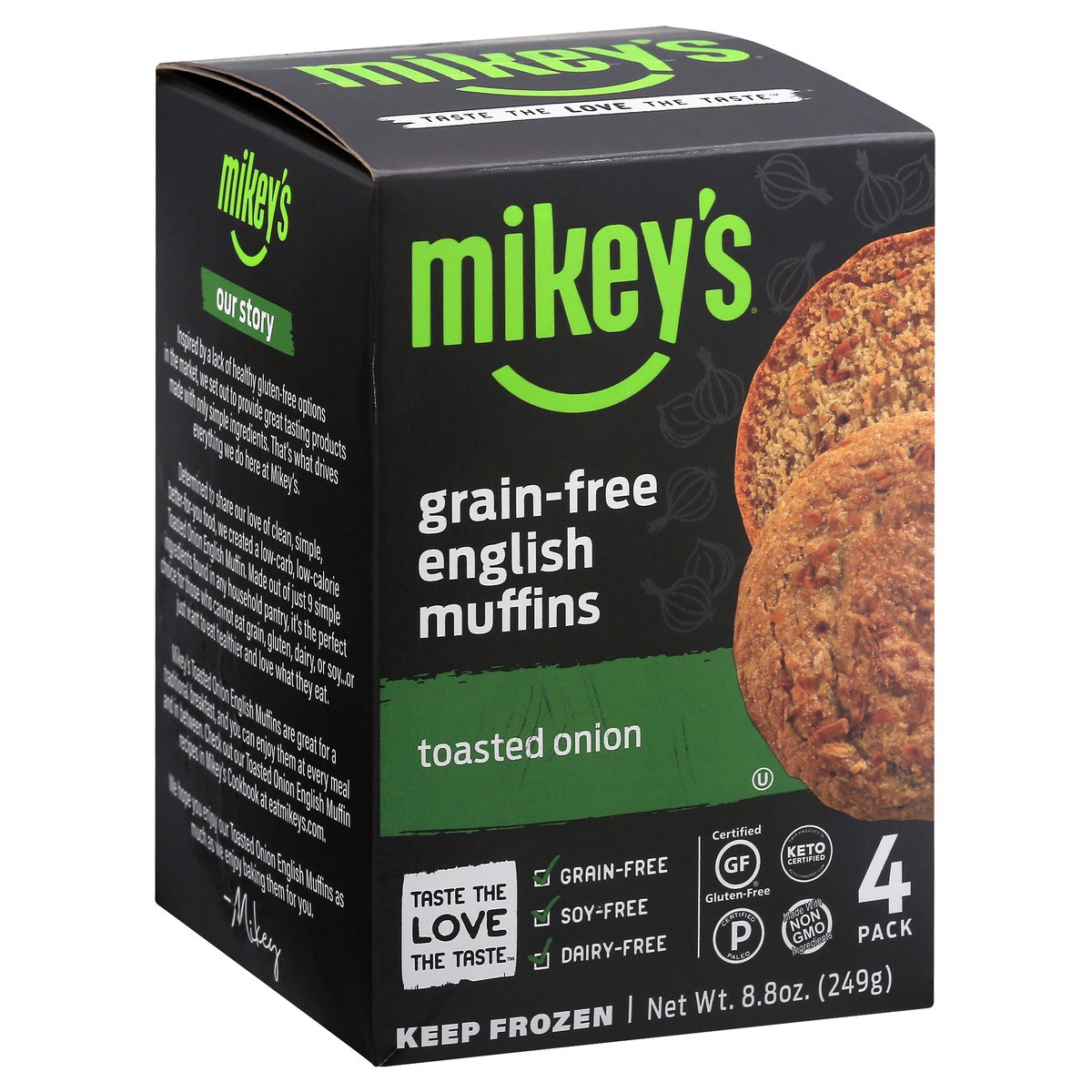 slide 2 of 9, Mikey's Grain Free Toasted Onion English Muffins, 8.8 oz