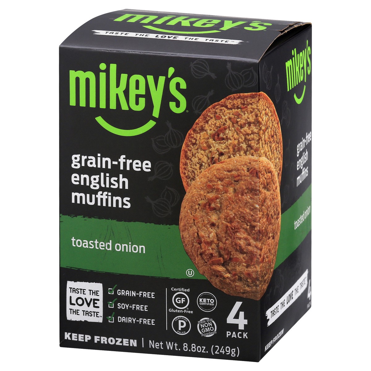 slide 3 of 9, Mikey's Grain Free Toasted Onion English Muffins, 8.8 oz