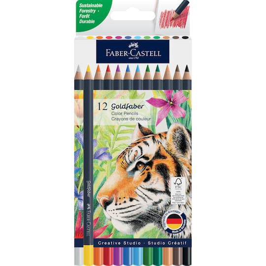 slide 1 of 7, Faber-Castell Goldfaber Basic Color Pencils, 12 pencils