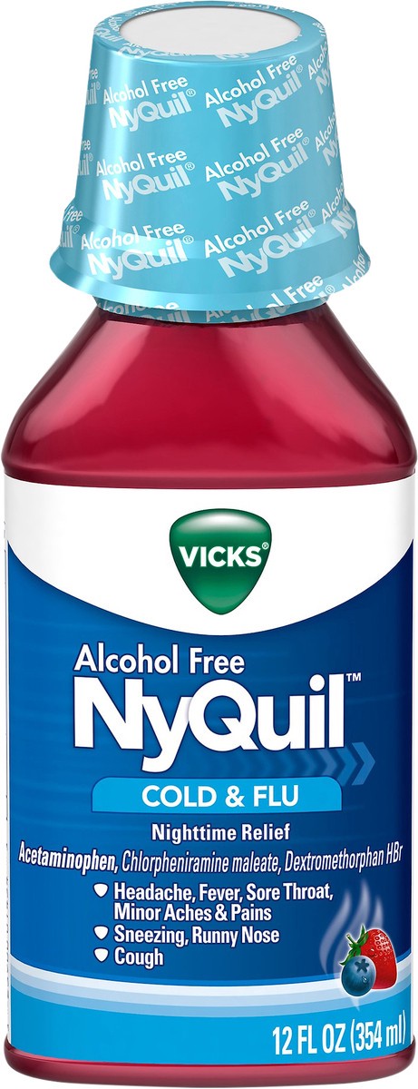 slide 4 of 4, Vicks Nyquil Alcohol Free Cold & Flu Alcohol Free, 12 fl oz