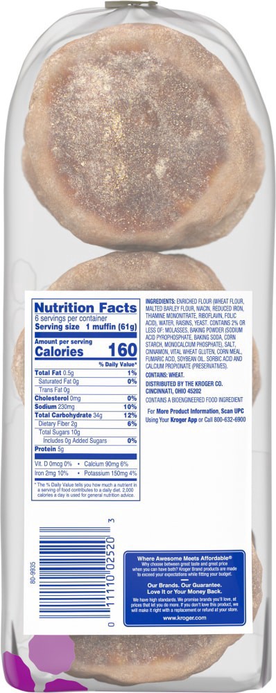 slide 2 of 2, Kroger Cinnamon Raisin English Muffins, 13 oz