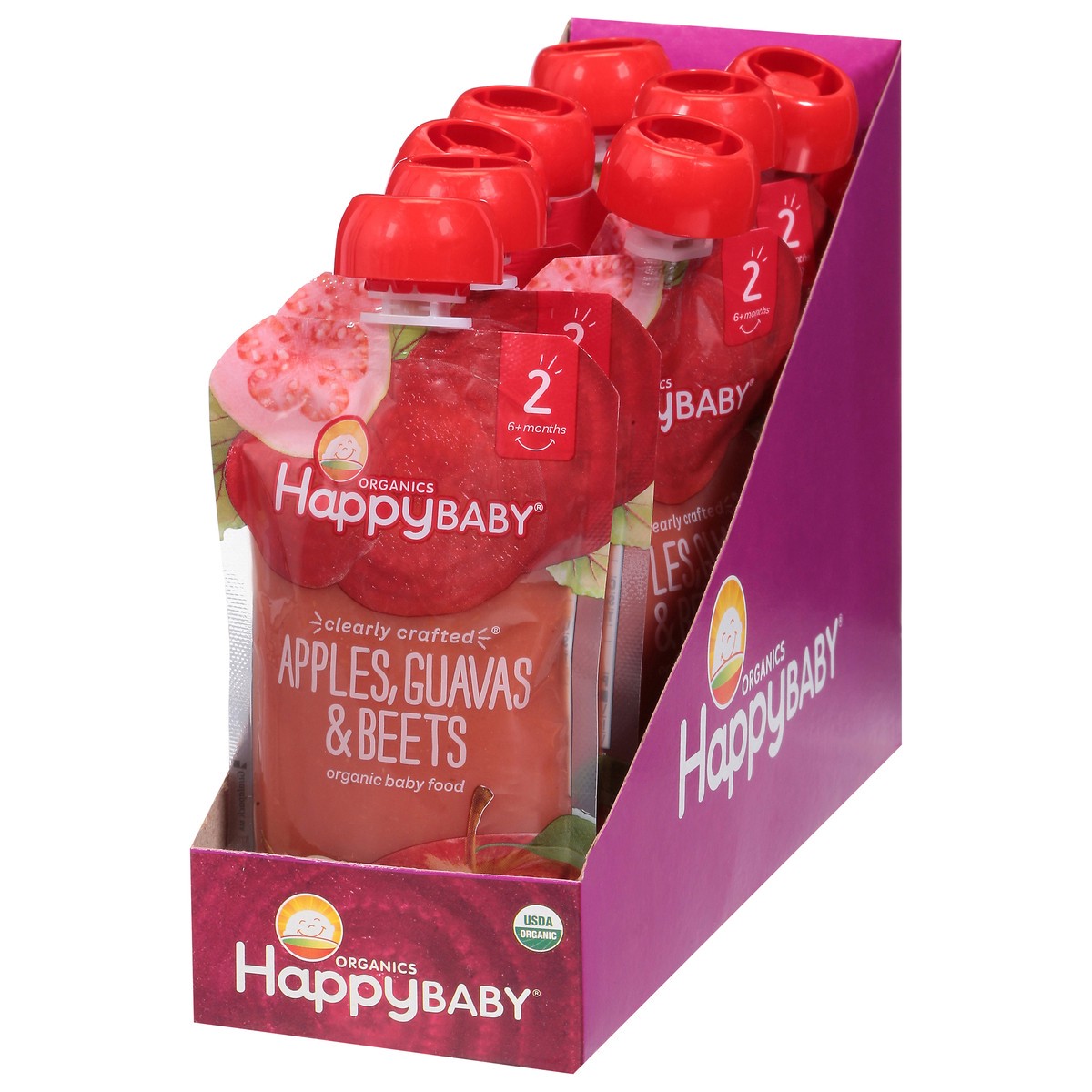 slide 6 of 10, Happy Baby Organics Clearly Crafted Stage 2 (6+ months) Organic Apples, Guavas & Beets Apples, Guavas & Beets Stage 2 8 - 4 oz Pouches, 8 ct