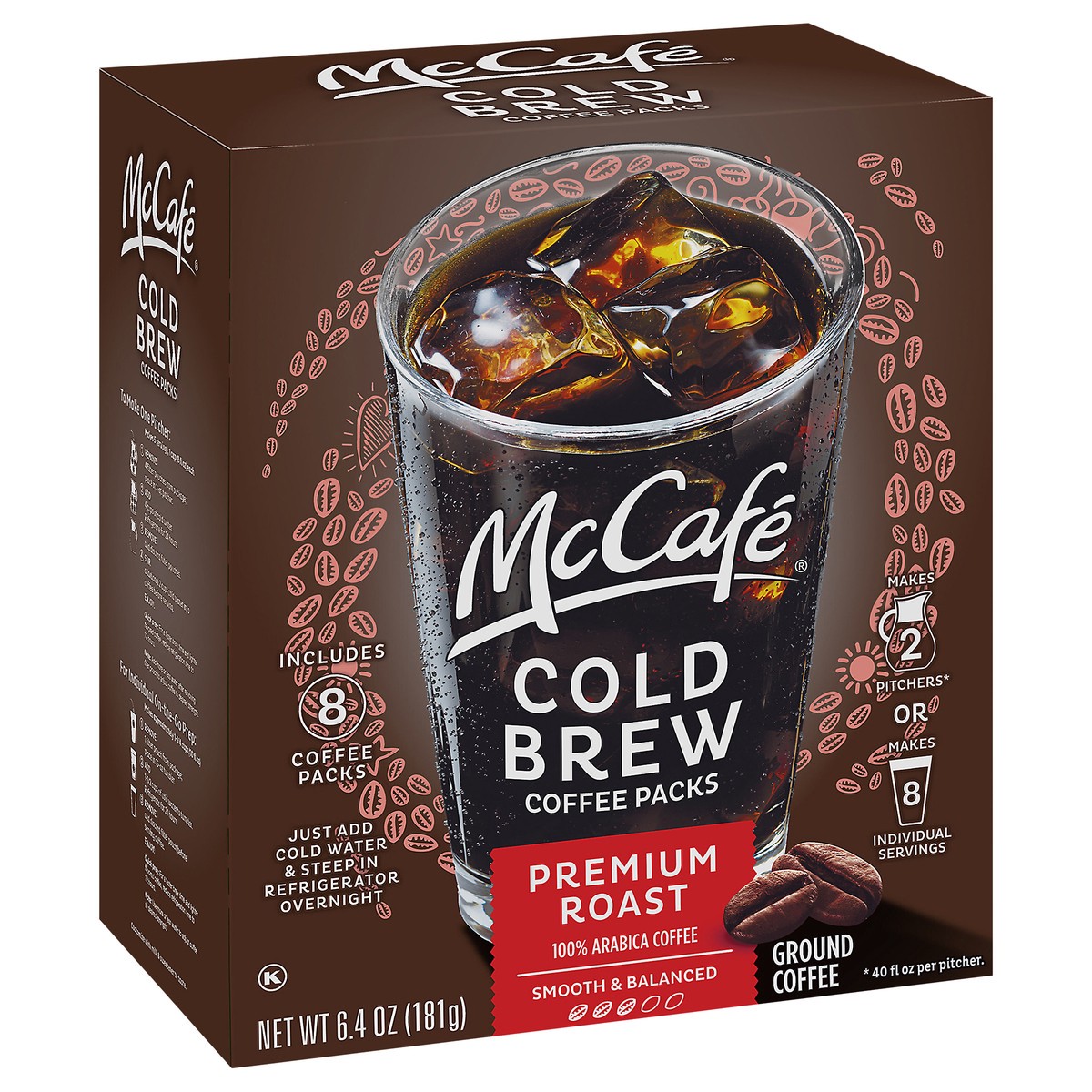 slide 6 of 12, McCafé Premium Roast Roast Cold Brew Coffee Packs, Caffeinated, 8 ct - 6.4 oz Box, 6.4 oz