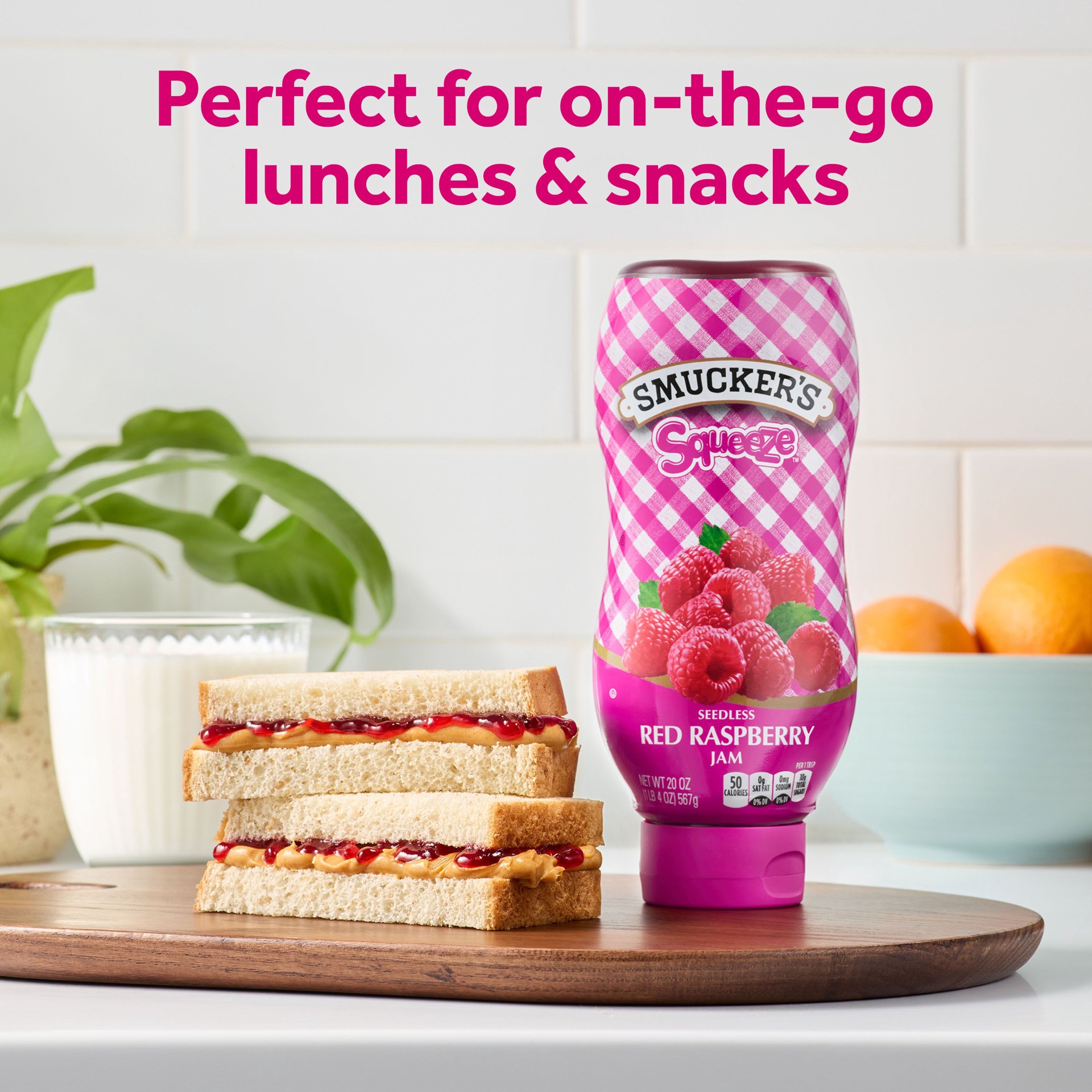 slide 6 of 8, Smucker's Squeeze Seedless Red Raspberry Jam, 20 Oz. Squeezable Bottle, 20 oz