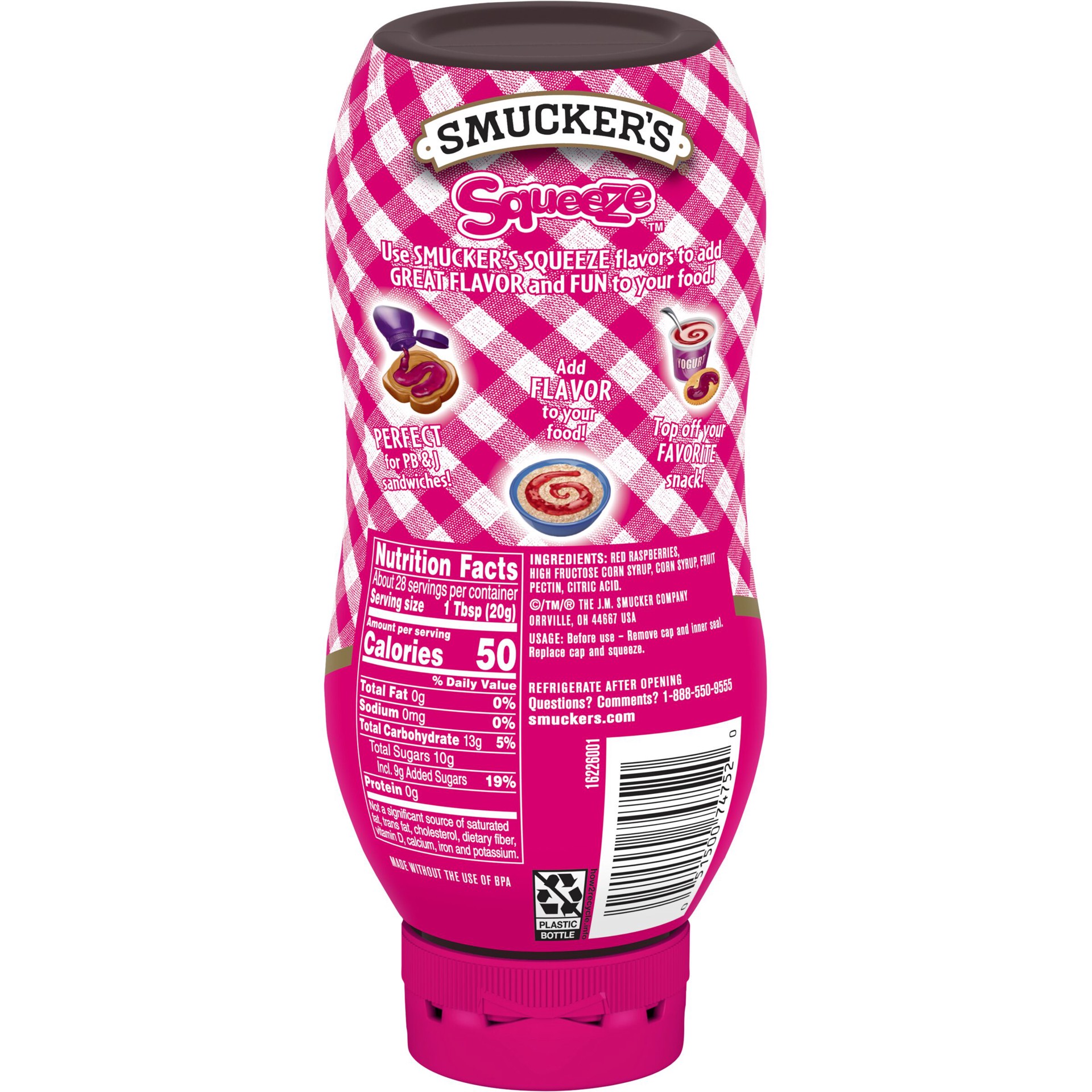 slide 3 of 8, Smucker's Squeeze Seedless Red Raspberry Jam, 20 Oz. Squeezable Bottle, 20 oz