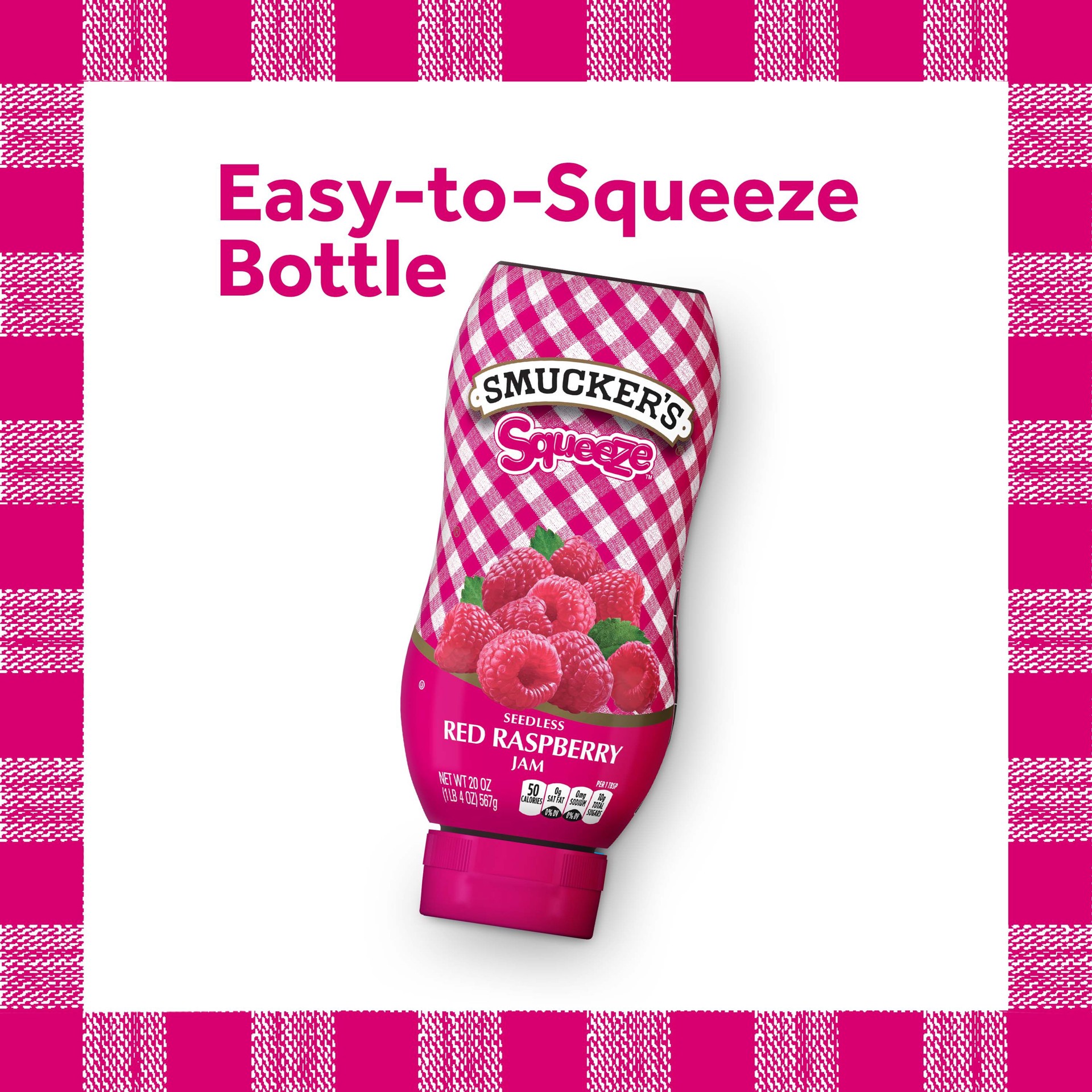 slide 2 of 8, Smucker's Squeeze Seedless Red Raspberry Jam, 20 Oz. Squeezable Bottle, 20 oz