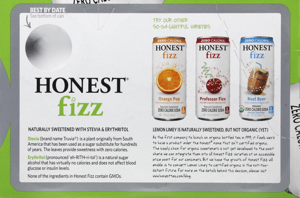 slide 4 of 6, Honest Tea Honest Soda, Zero Calorie, Lemon Limey, Fridge Pack, 6 oz