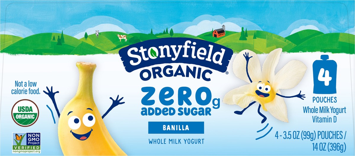 slide 6 of 11, Stonyfield Yogurt, Organic, Zero Added Sugar, Whole Milk, Banilla, 4 ct