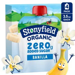 Stonyfield Organic Kids Zero G Added Sugar Whole Milk Yogurt Pouches, Banilla, 3.5 oz., 4Ct