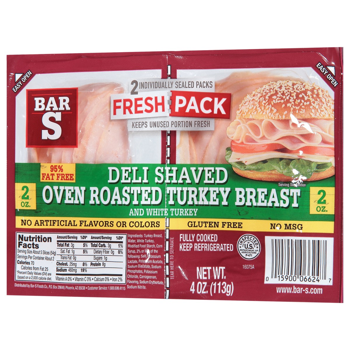 slide 10 of 11, Bar-S Deli Shaved Oven Roasted Turkey Breast Single Serve, 4 oz, 4 oz