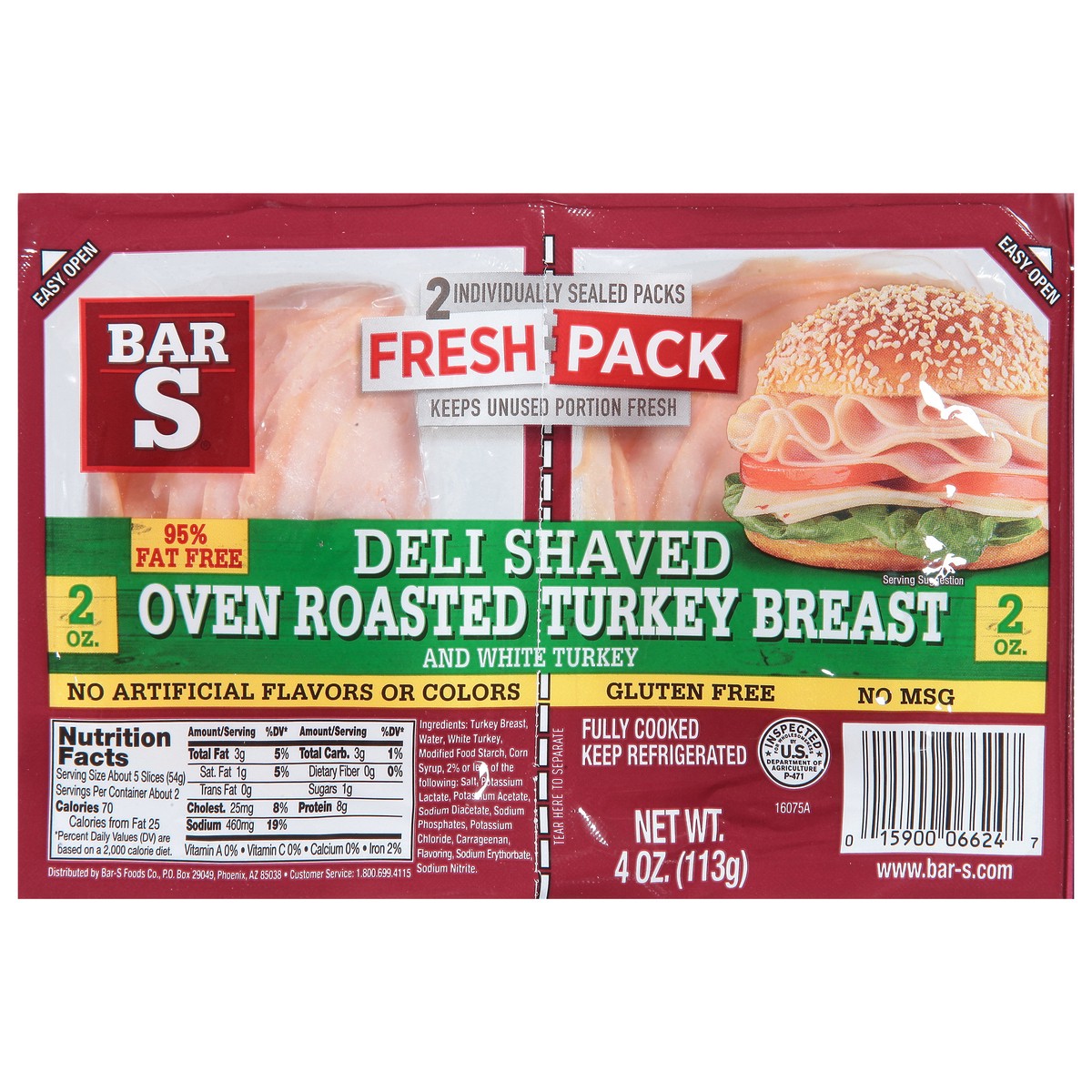 slide 1 of 11, Bar-S Deli Shaved Oven Roasted Turkey Breast Single Serve, 4 oz, 4 oz