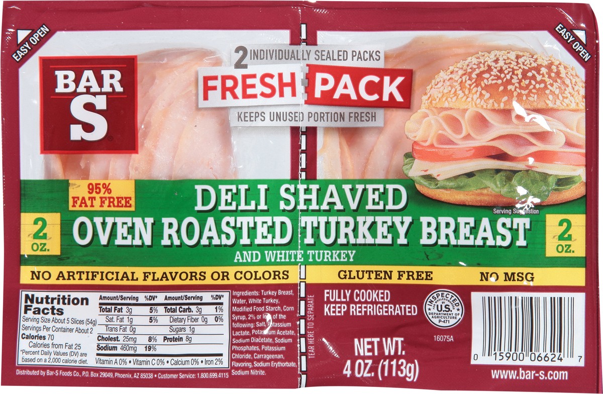 slide 6 of 11, Bar-S Deli Shaved Oven Roasted Turkey Breast Single Serve, 4 oz, 4 oz