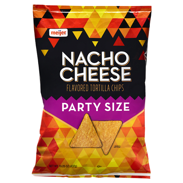 slide 1 of 1, Meijer Party Size Nacho Tortilla Chips, 15., 25 oz