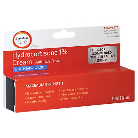 slide 1 of 1, Signature Care Cream Anti Itch Hydrocortisone 1% With Healing Aloe Maximum Strength, 2 oz