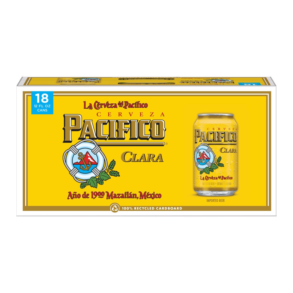 slide 1 of 14, Pacifico Clara Mexican Lager Import Beer, 18 pk 12 fl oz Cans, 4.4% ABV, 216 fl oz