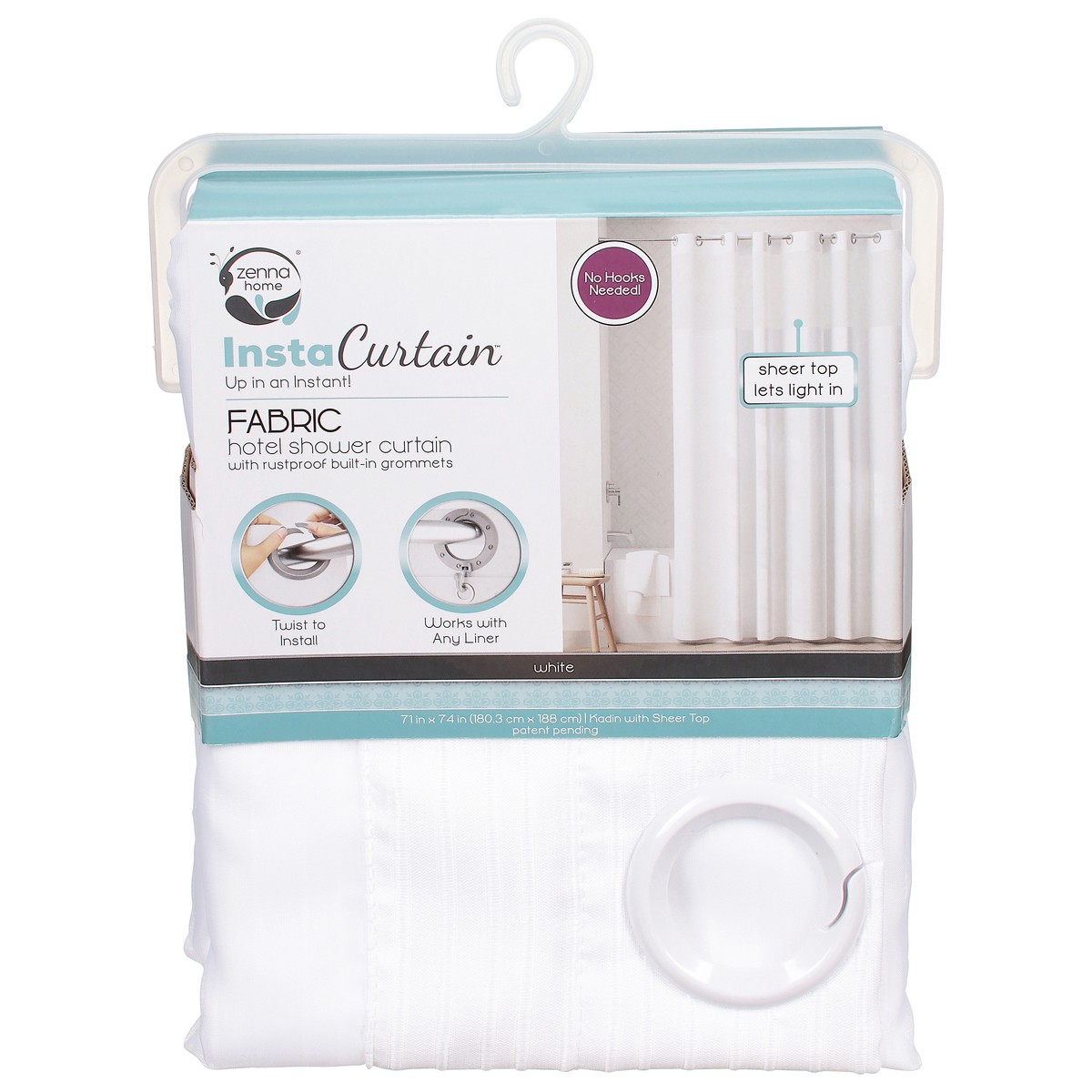 slide 1 of 13, Zenna Home White Insta Curtain Fabric Hotel Shower Curtain 1 ea, 1 ct