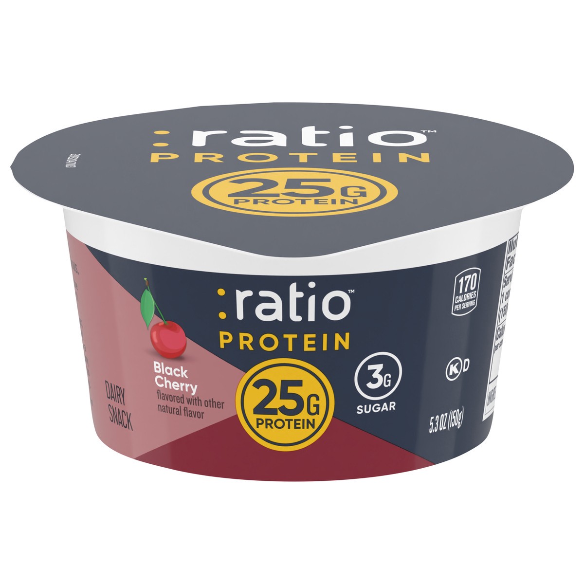 slide 1 of 13, :ratio Yogurt Protein Cultured Dairy Snack, Black Cherry, 25g Protein, 5.3 oz, 5.3 oz