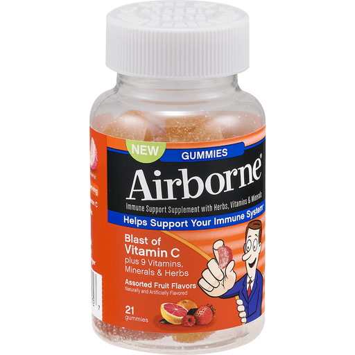 slide 2 of 8, Airborne Gummies Immune Support Supplement, Assorted Fruit Flavors, 21 ct