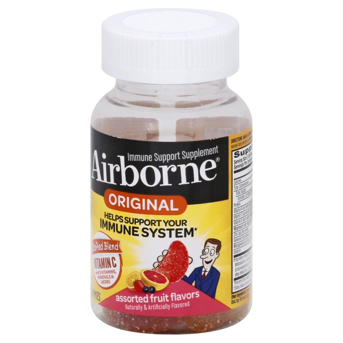 slide 3 of 9, Airborne Gummies Immune Support Supplement, Assorted Fruit Flavors, 21 ct