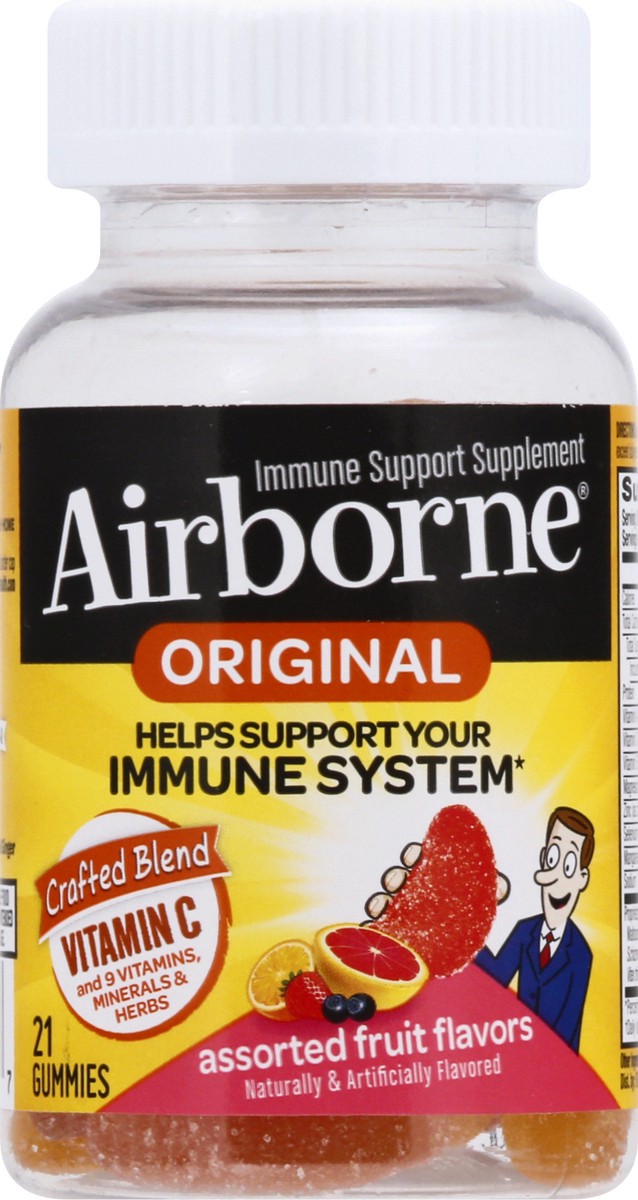 slide 6 of 9, Airborne Gummies Immune Support Supplement, Assorted Fruit Flavors, 21 ct