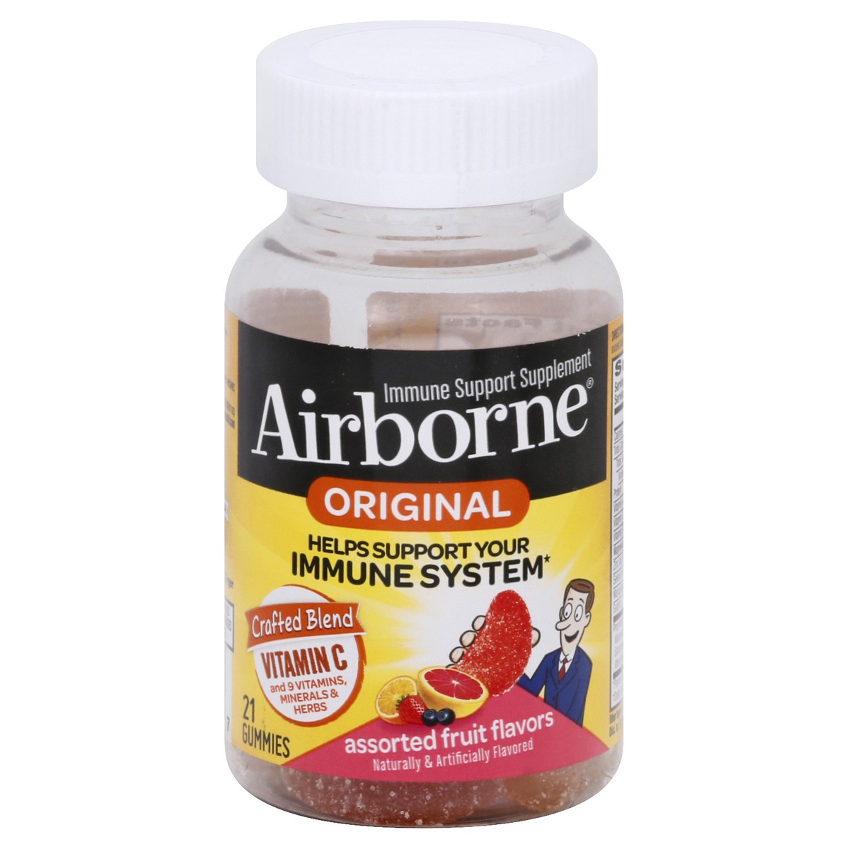 slide 1 of 9, Airborne Gummies Immune Support Supplement, Assorted Fruit Flavors, 21 ct