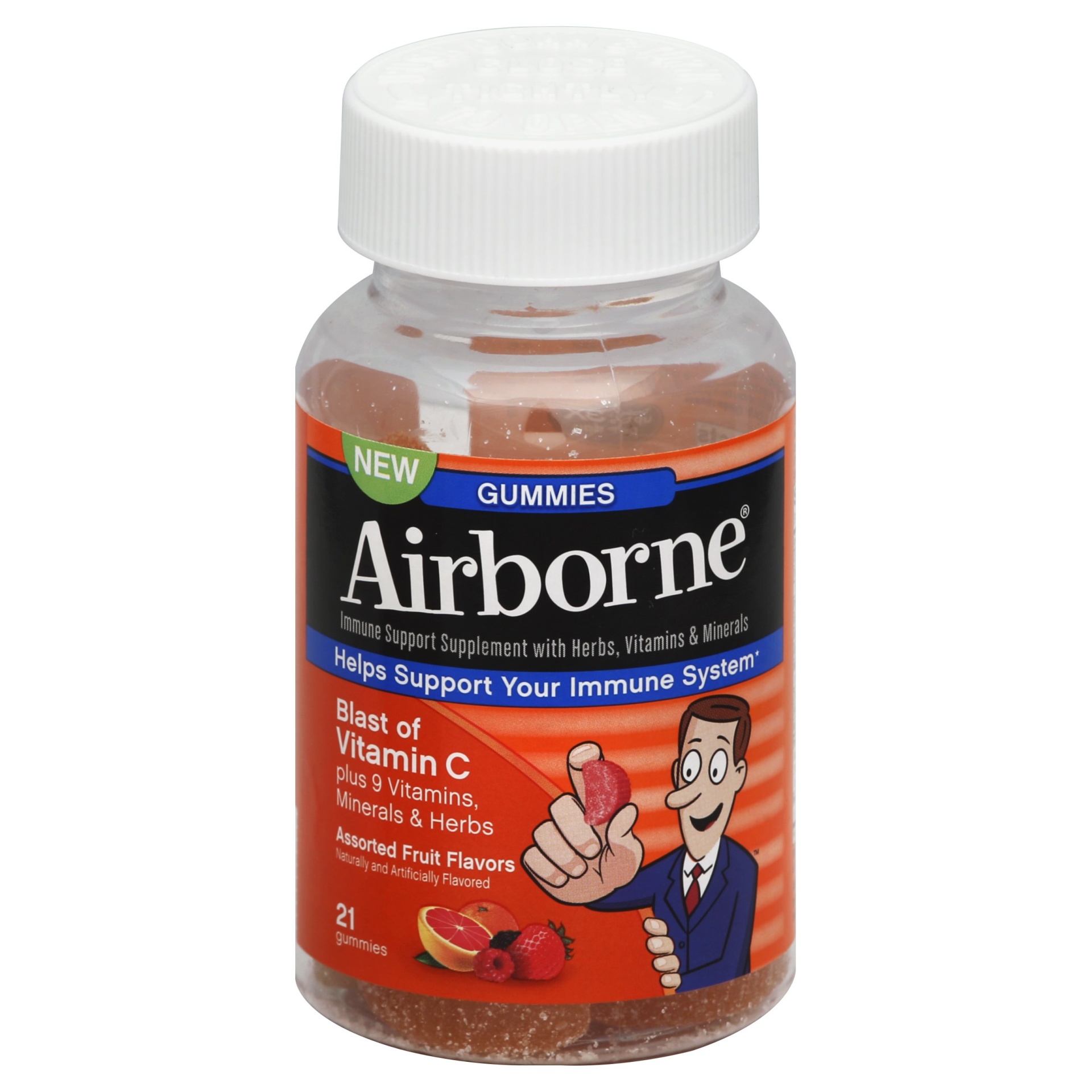 slide 1 of 8, Airborne Gummies Immune Support Supplement, Assorted Fruit Flavors, 21 ct